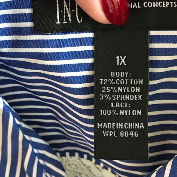 Inc tunic size 1X with lace inserts tie front blue - Picture 3 of 4